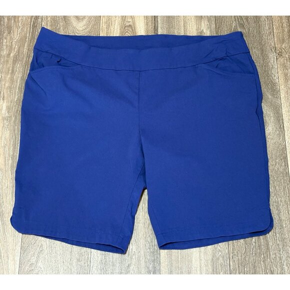 BELLE KIM GRAVEL WOMENS PLUS SIZE 28W STRETCH SHORTS NAVY BLUE PULL ON  POCKETS - Picture 1 of 7
